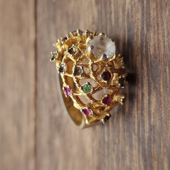 Size 7 R544 1970s gem cluster Victorian styled ring 18k hge missing‎ some stones - Picture 2 of 5